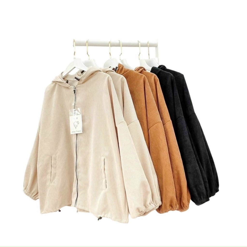 Áo khoác nhung tăm có nón form rộng – Áo khoác nhung tăm oversize phong cách hàn quốc – AKNT/nontron -Minastore