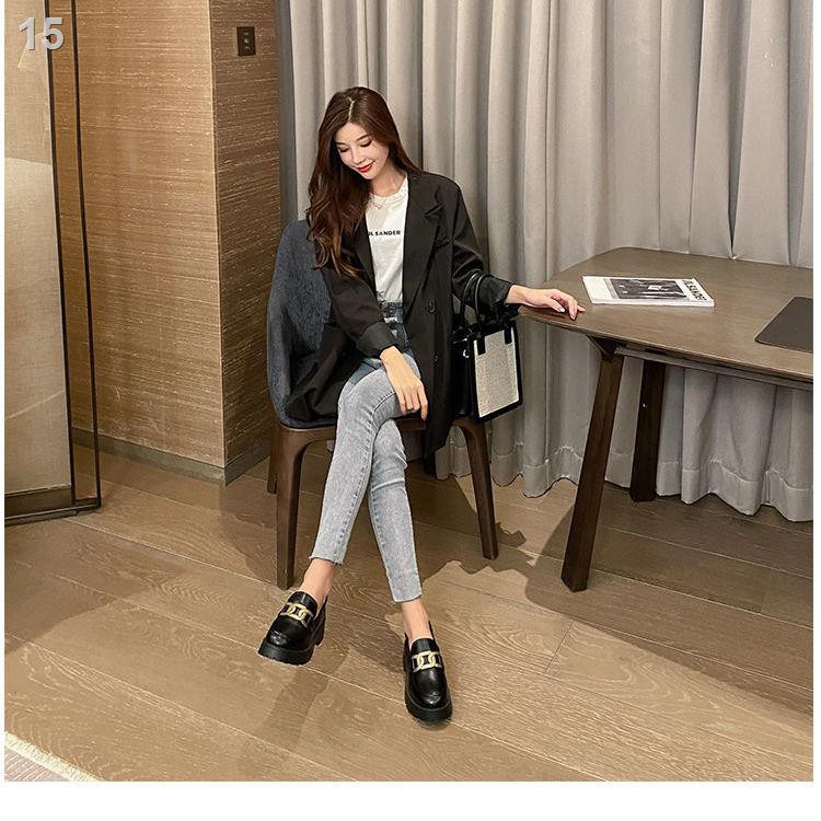 Giày một lớp tất dễ phối kiểu Nhật xuân thu mẫu mới 2021 nữ lofoe da mềm đế dày jk nhỏ phong cách Anh
