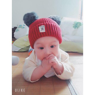 (tổng kho mũ)Mũ len quả bông cho bé