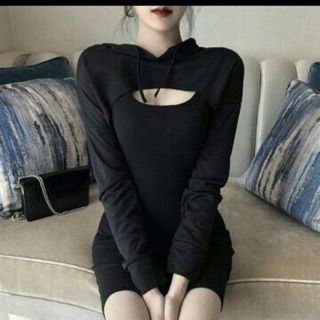[FREESHIP] Váy ôm sát body mix hoodie croptop