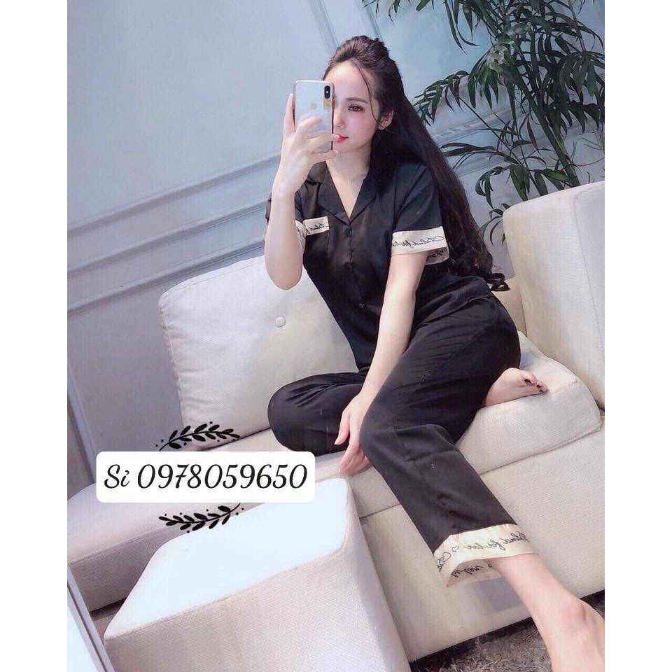 Đồ Bộ Pijama lụa phối chữ cộc dài