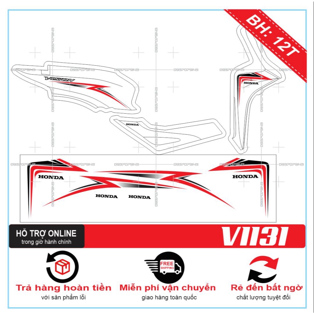 TEM XE VISION 2016 CHỈ ĐỎ DÁN XE TRẮNG 1131 -- SHIN DECAL 2