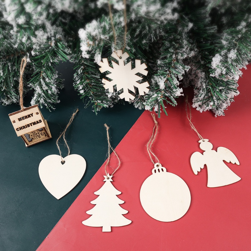 Set 10 Thẻ Gỗ Hình Ngôi Sao / Bông Tuyết Gắn Dây Treo Trang Trí Cây Thông Giáng Sinh