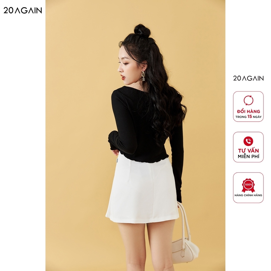 Áo thun dài tay cổ tim 20AGAIN, thiết kế basic nhẹ nhàng, nữ tính ATW0398