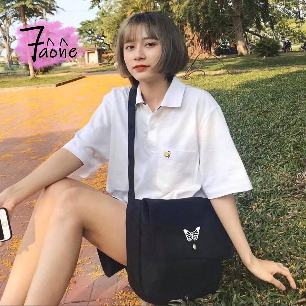 TÚI TOTE BƯỚM ĐEO CHÉO HÌNH IN (CÓ TÚI CON + NÚT NAM CHÂM) VẢI CANVAS UNISEX