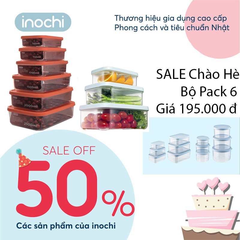 [ COMBO 6 size] Hộp Đựng Thực Phẩm Nhựa Chữ Nhật Hokkaido Cao Cấp INOCHI