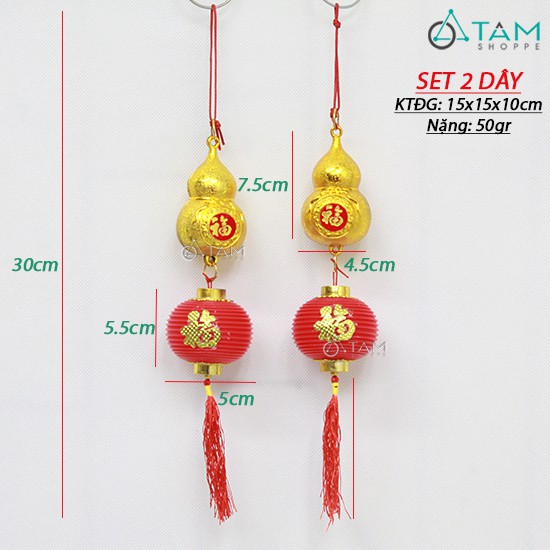 Set 2 dây hồ lô treo lồng đèn đỏ chữ Phước D30cm T-DTRT-63