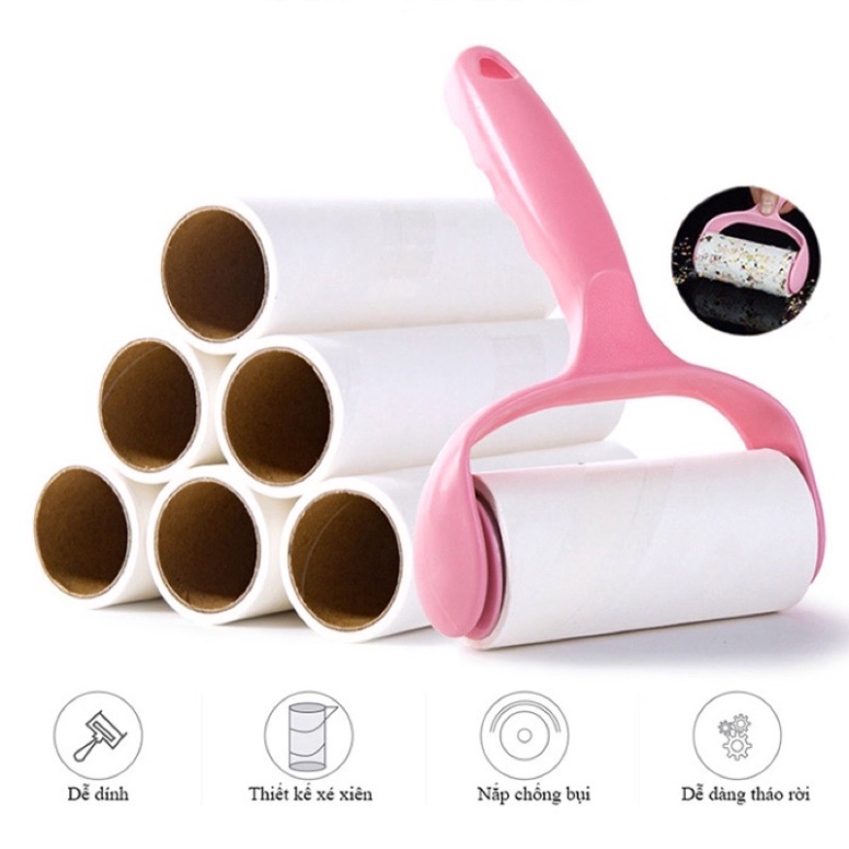 Cây Lăn Bụi Làm Sạch Quần Áo, Ga Giường, Sofa, Lông Chó Mèo tặng kèm 2 con lăn]