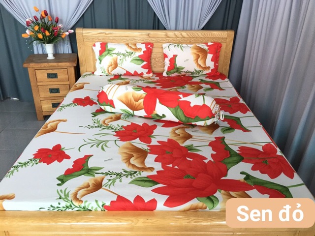 Bộ drap thun❤️FREESHIP❤️Ga thun lạnh Hàn Quốc - hoa sen ( 1 ga,3 vỏ gối)