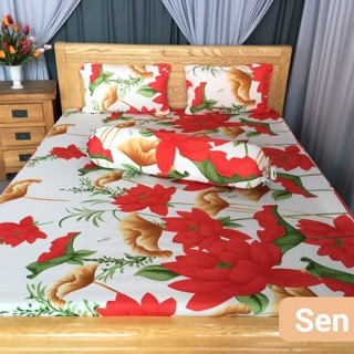 Bộ drap thun❤️FREESHIP❤️Ga thun lạnh Hàn Quốc - hoa sen ( 1 ga,3 vỏ gối)