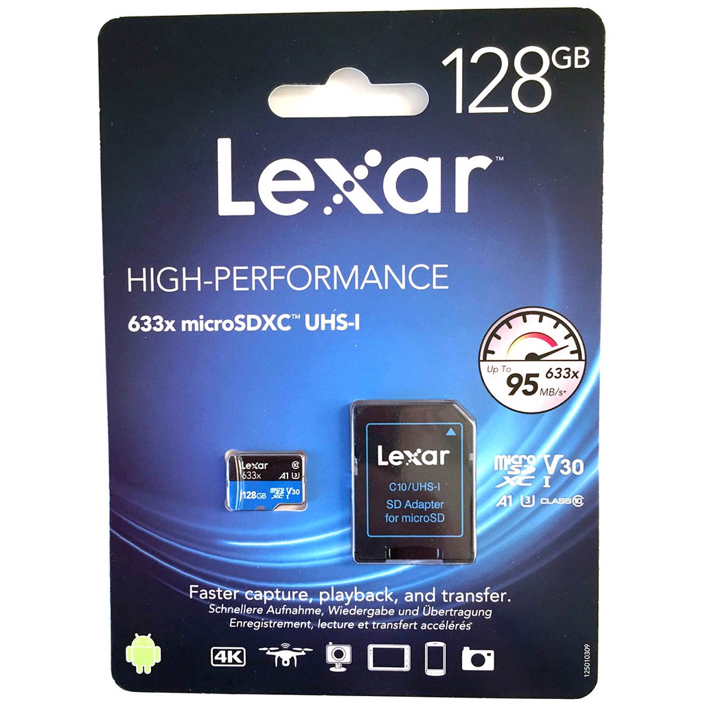 (CÓ SẴN) Thẻ nhớ Lexar 128Gb 633x Micro SDXC UHS-l V30 - 95MB/s - Tặng kèm áo thẻ (SD Adapter)