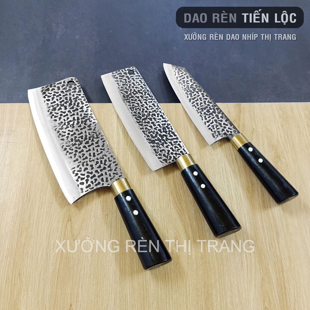 Dao Bếp Bộ 3 Dao Nhà Bếp Thép Nhíp (Chặt-Thái-Lọc) Lưỡi Dập Vân Chống Dính 2 Mặt