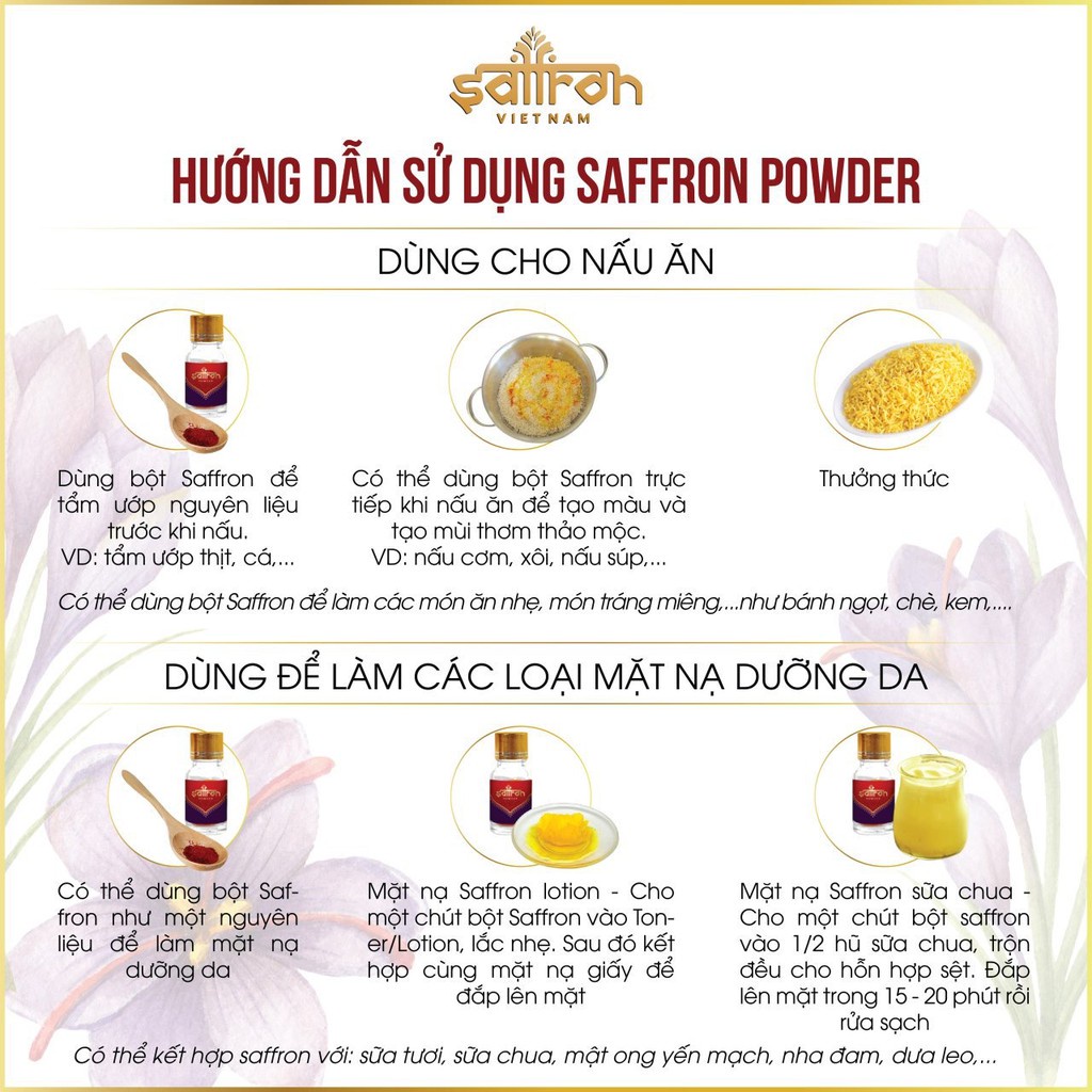 5 lọ bột nhụy hoa nghệ tây Bahraman loại 1gr thương hiệu Saffron Việt Nam