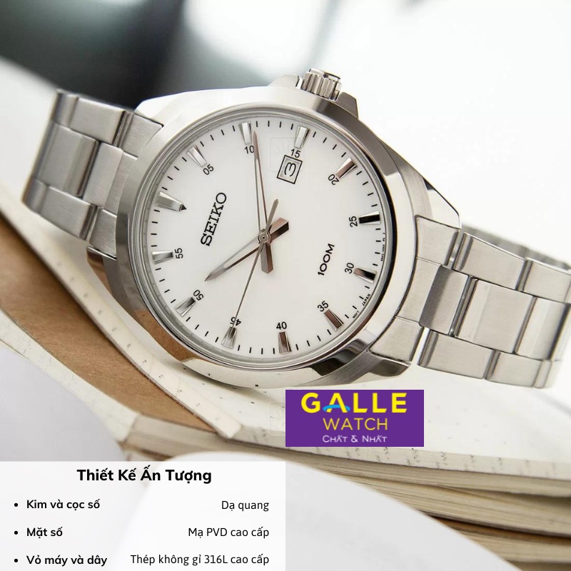 Đồng hồ Seiko Regular SUR20 nam kim dạ quang mặt kính Hardlex Crystal chống nước dây thép cao cấp chính hãng