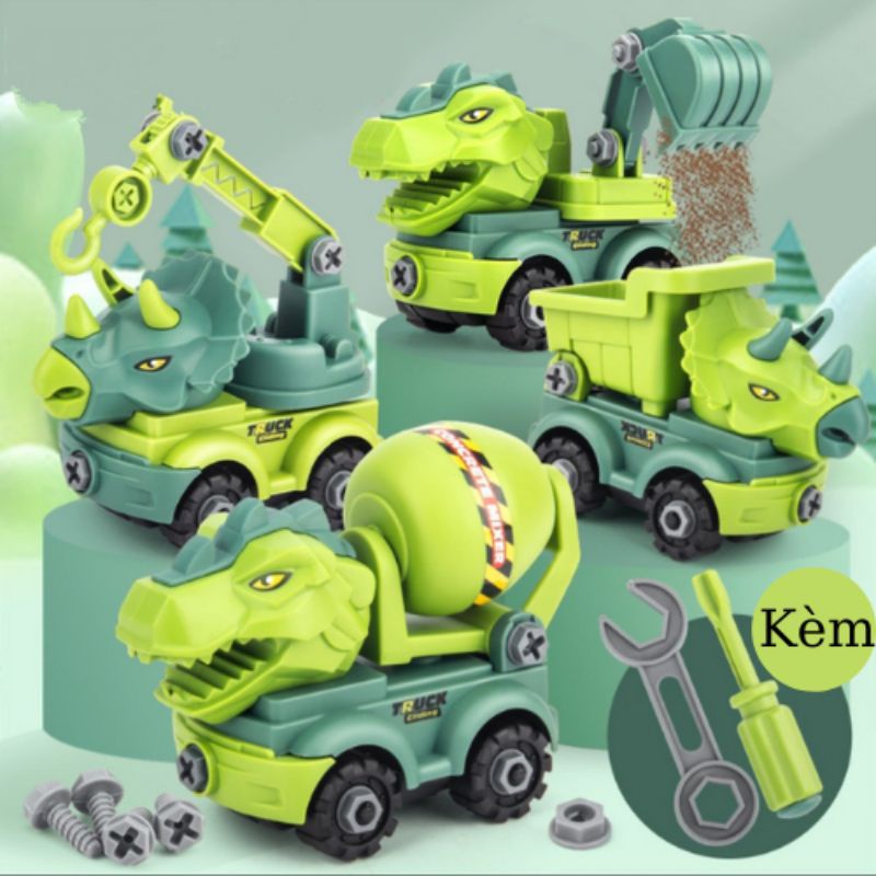 Đồ chơi Bộ lắp ráp 4 xe khủng long loại đẹp kèm tovit- cờ lê cho bé