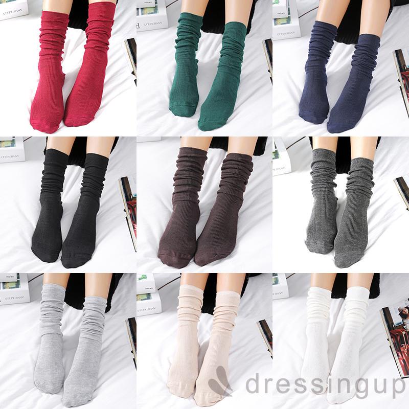 Vớ cotton ống dài rộng màu sắc đơn giản thời trang thu đông cho nữ