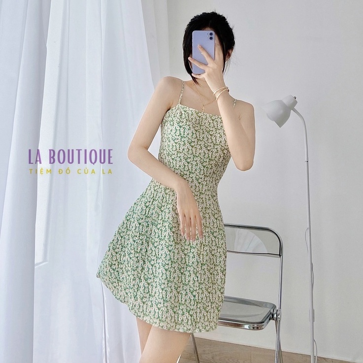 Đầm Basic 2 dây hoa nhí sexy tay ngắn đi chơi dạo phố La Boutique