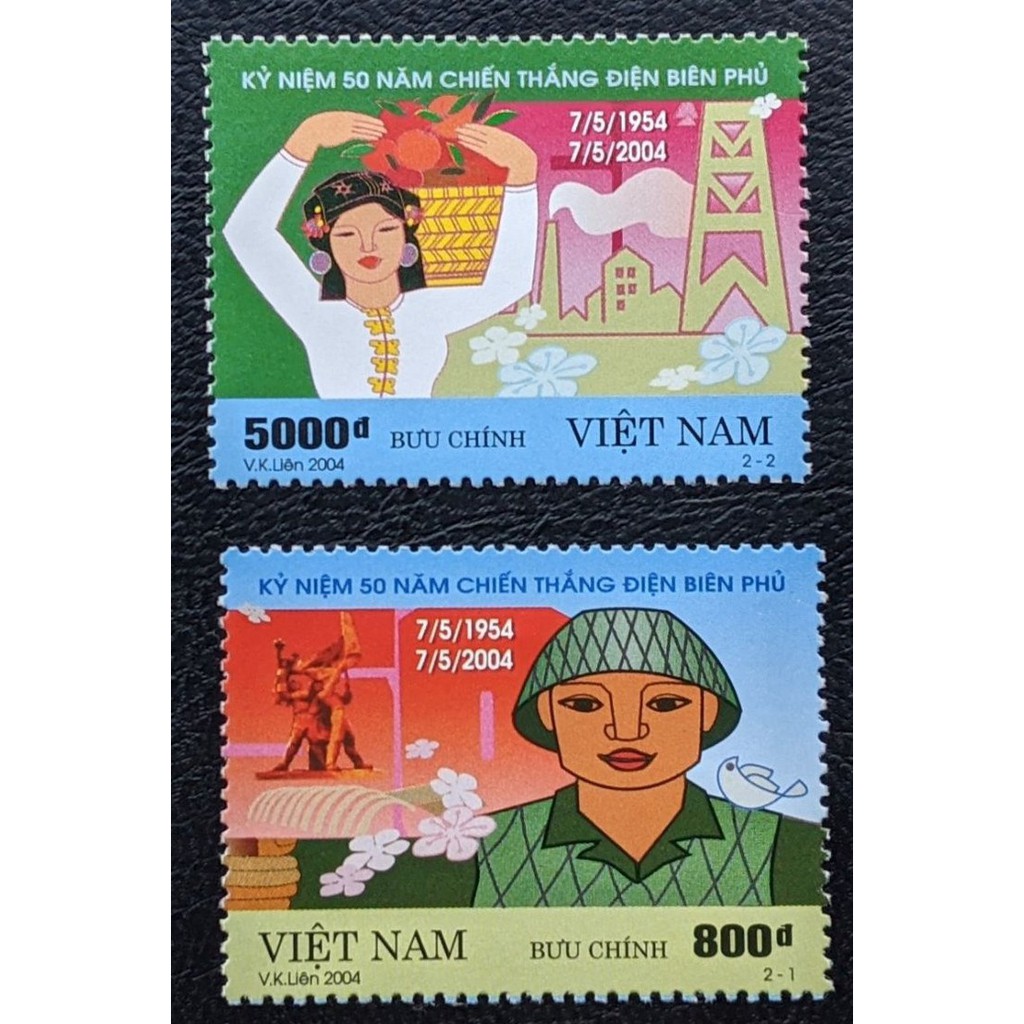 Tem sưu tập MS 922 Tem Việt Nam Kỷ niệm 50 năm chiến thắng Điện Biên Phủ 07/5/1854 - 07/5/ 2004 ( 2 tem 1 block )