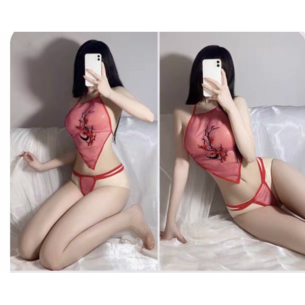 Đồ ngủ sexy/ Yếm hoa đào mỏng manh xuyên thấu xinh xắn gợi cảm CL21 CICI BONITA HCM | BigBuy360 - bigbuy360.vn