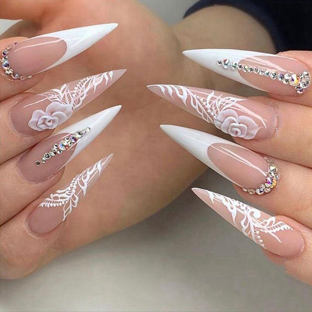Bộ 24 Móng Tay Giả Dạng Nhấn Che Phủ Toàn Diện Phong Cách Pháp