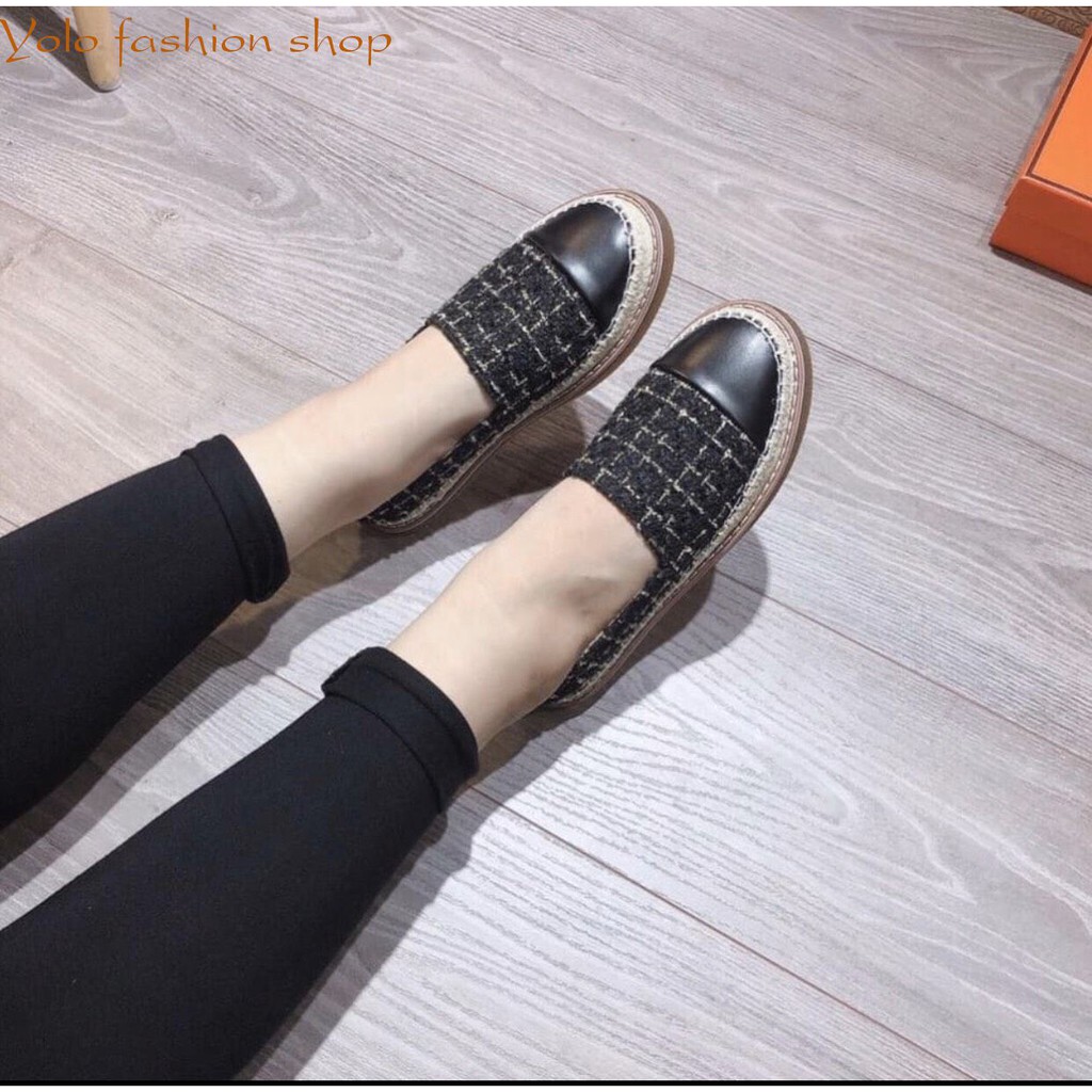 [Hình thật] GL6 Giày lười slip on nữ vải dạ phối da xinh xắn | BigBuy360 - bigbuy360.vn