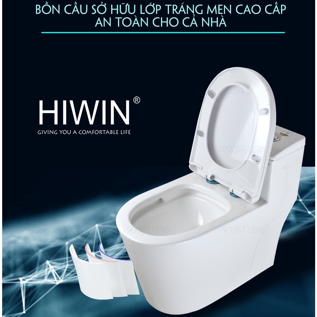 Bồn cầu sứ nguyên khối tráng men chống bám bẩn cao cấp siêu tiết kiệm nước HIWIN MT-2016