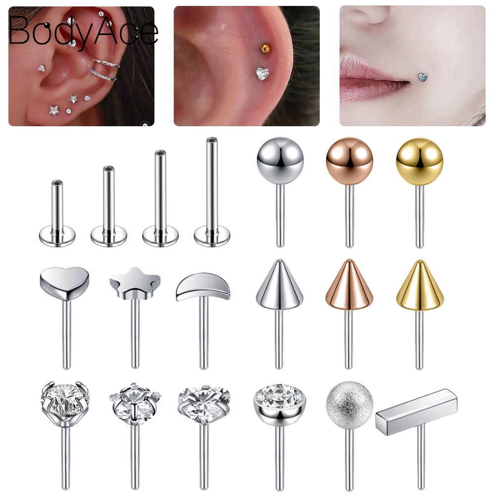 1 Bộ Khuyên Xỏ Cơ Thể 16G Hình Mặt Trăng/Trái Tim Bằng Thép Không Gỉ