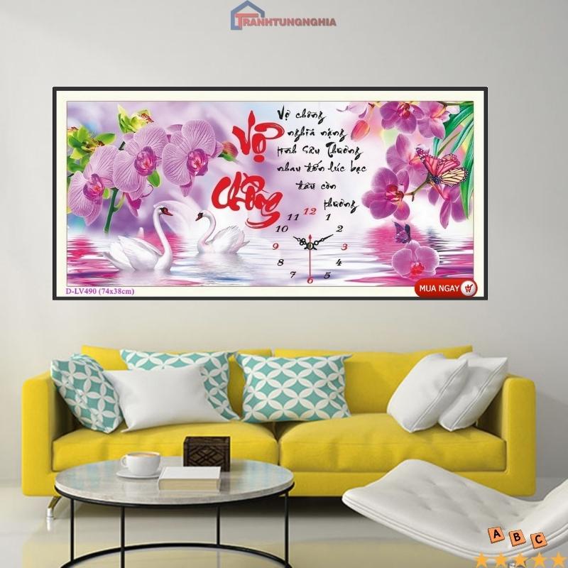 Tranh đính đá ABC, tranh thêu chữ thập đồng hồ vợ chồng