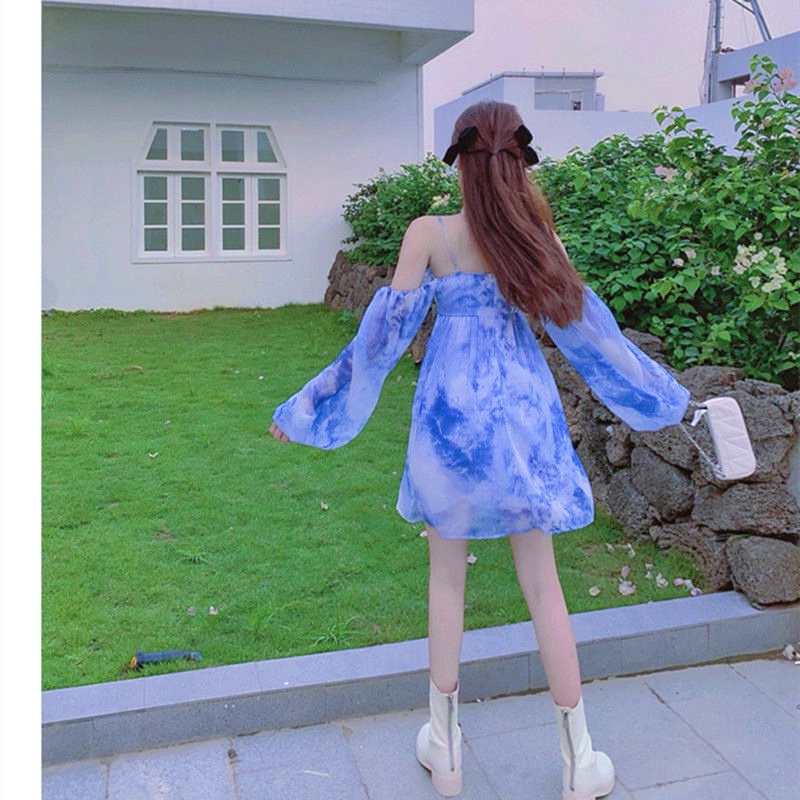 Đầm Tay Phồng Dài Phối Màu Nhuộm Thời Trang Mùa Hè Cho Nữ