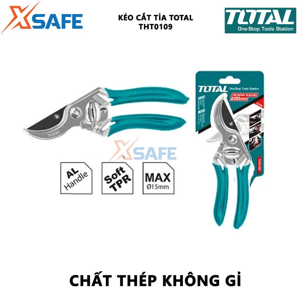 Kéo cắt tỉa cành cây TOTAL THT0109 Kéo tỉa cây đường kính cắt tối đa 12mm, size 8&quot;, thép cao cấp, độ bền cao-Chính hãng