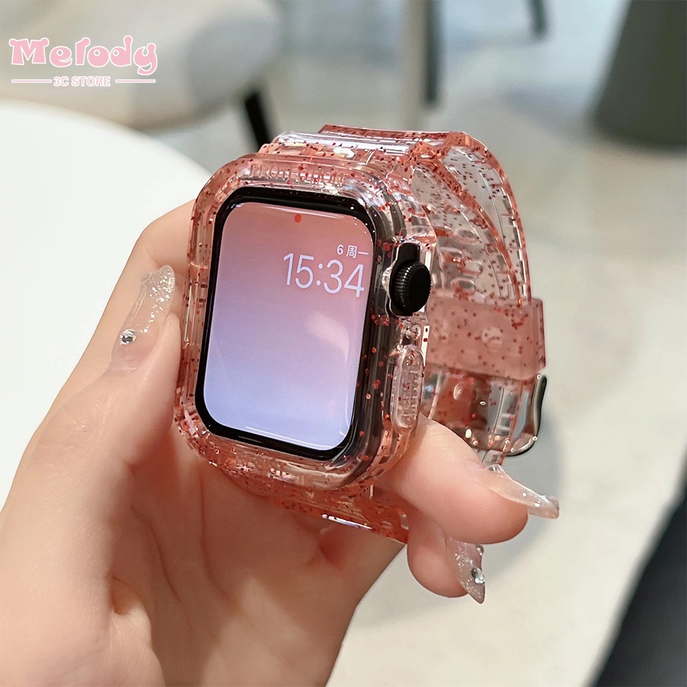 Dây Đeo Trong Suốt Lấp Lánh Cho Đồng Hồ Thông Minh iwatch 45 / 44 / 42 / 41 / 40 / 38mm Series 7 / 6 / SE / 5 / 4