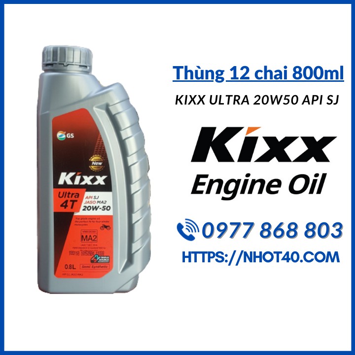 [Combo 12 chai 0.8L] Nhớt xe số bán tổng hợp Kixx Ultra 20w50 SJ