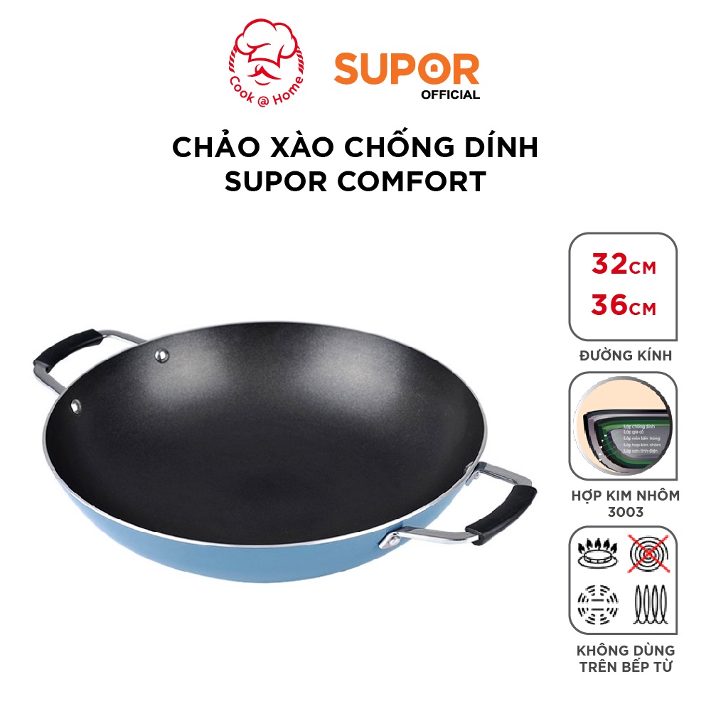 Chảo xào chống dính Supor Comfort 32, 36cm W06A32/W06A36