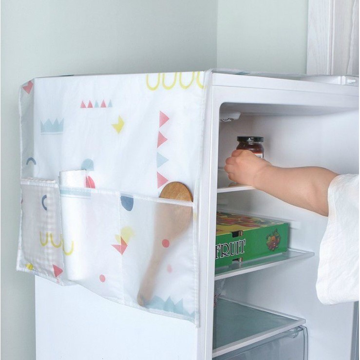 Tấm Phủ Tủ Lạnh Chống Bụi, Khăn Vải Che Tủ Lạnh PVC Không Thấm Nước- Khăn Phủ Tủ Lạnh Có Ngăn Đựng Đồ Tiện Lợi