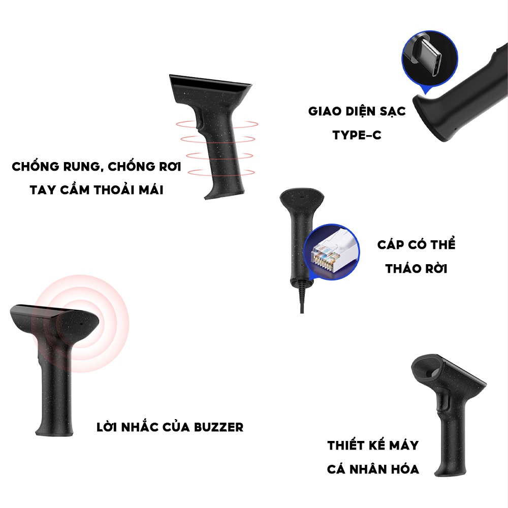 Máy quét mã vạch HAN IN, súng bắn mã vạch Barcode, QR kết nối với máy tính