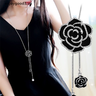 //Enjoy shopping // Black Rose Flower Long Pendant Necklace Sweater Chain Crystal Women Jewelry Gift .