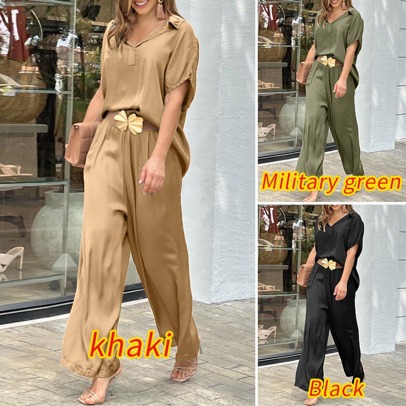 Set trang phục 2 mảnh Zanzea gồm áo tay ngắn kèm quần dài lưng thun thời trang năng động cho nữ