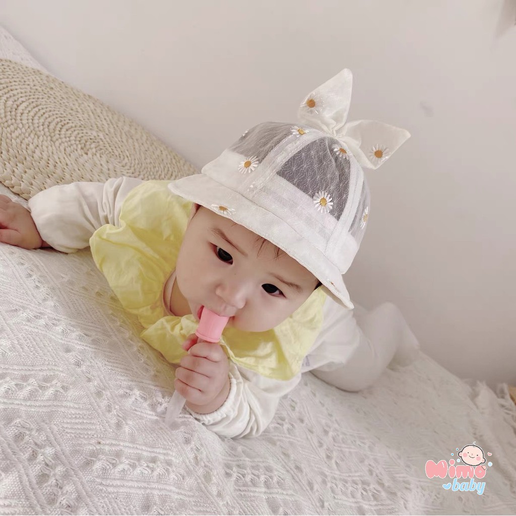 Mũ sơ sinh bé gái - Mũ lưới hoa cúc (1-5m)