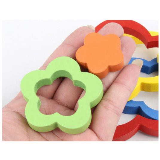 Đồ chơi gỗ các loại hình học, đồ chơi kích thích thính giác nhiều màu cầu vòng an toàn cho bé-Babibo Kids