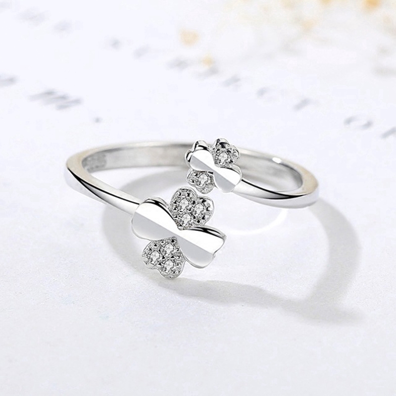 Exquisite  Cỏ Ba Lá Tim Ngón Tay Nhẫn Clover Heart Opening Finger Ring Women Jewelry
