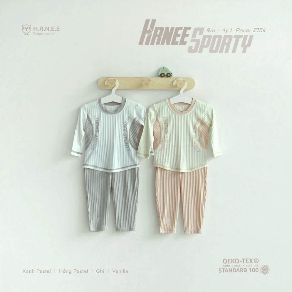 Bộ dài tay cài vai trẻ em hãng Hrnee vải sợi sồi cao cấp cổ tròn - BST HRNEE