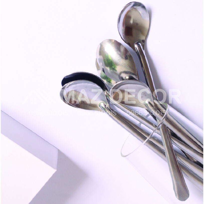 [Sỉ] Bộ 10 thìa muỗng khuấy uống sinh tố inox Sài Gòn cán Ngọc Thành dài  thìa chanh inox