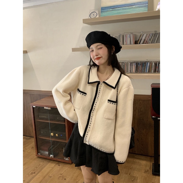 Xiaoxiang Áo Khoác Cardigan Dệt Kim Màu Sắc Tương Phản Thời Trang Xuân Thu Dành Cho Nữ