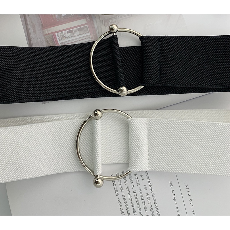 Thắt Lưng Nữ Khóa Tròn Co Giãn Màu Trắng/Đen