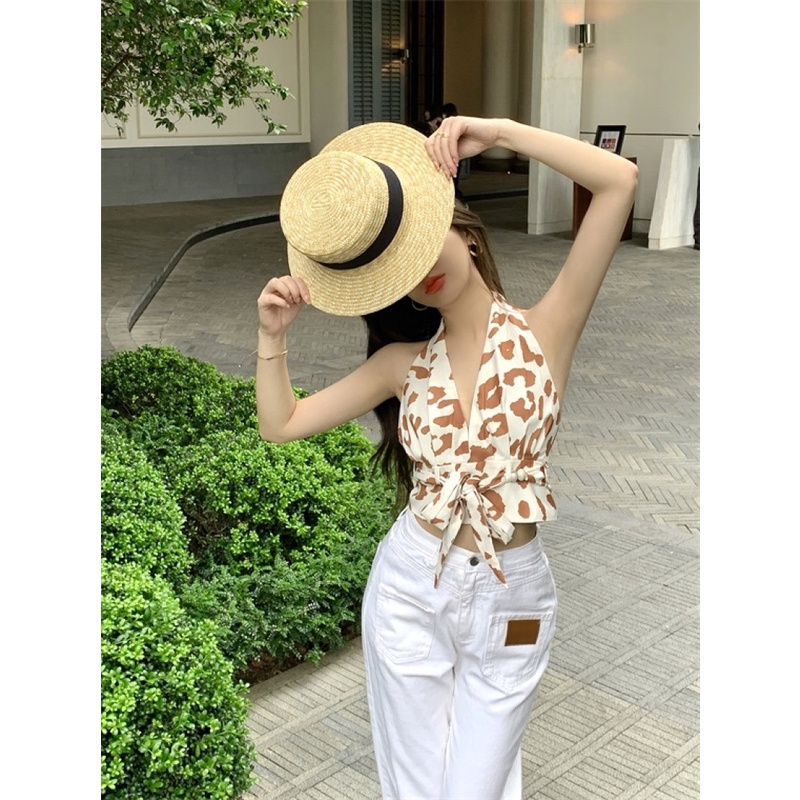 Áo Yếm Không Tay In Họa Tiết Da Báo Thời Trang Dành Cho Nữ