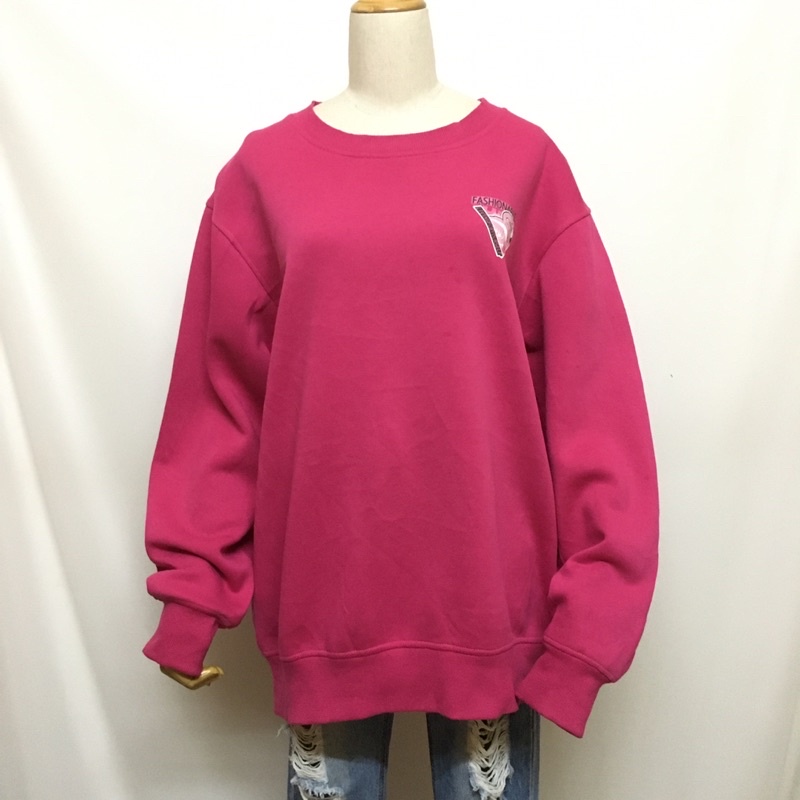 Áo hoodie nữ FL màu hồng freesize dáng dài cổ tròn tay dài in hình trên thân si tuyển NC