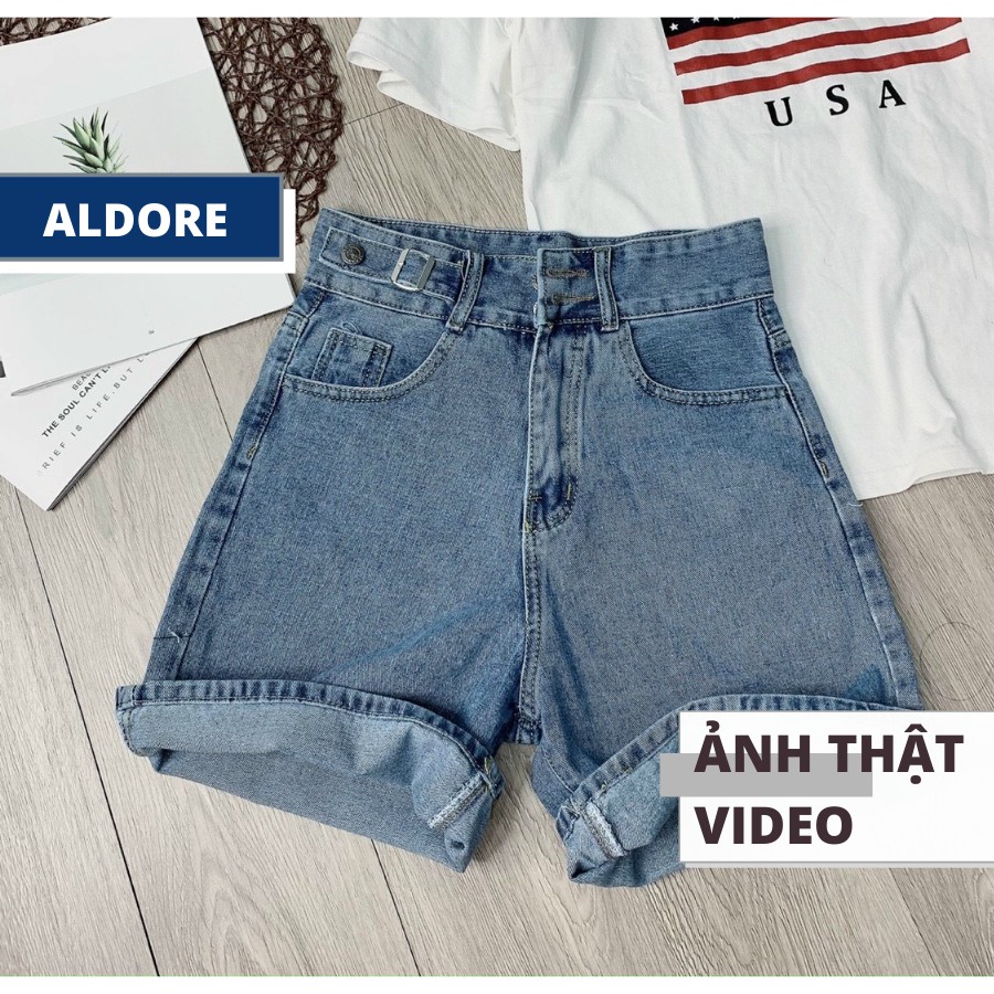 Quần shorts jeans nữ ống suông lửng cạp may cách điệu thương hiệu Aldore MSHA6