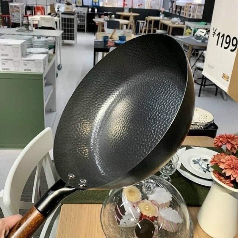Chảo Thép Chống Dính Tay Cầm Gỗ Size 28cm