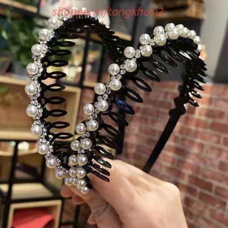 Băng Đô Bờm Cài Tóc Đính Đá Hạt Ngọc trai phong cách tiểu thư Hàn Quốc - #bomtoc