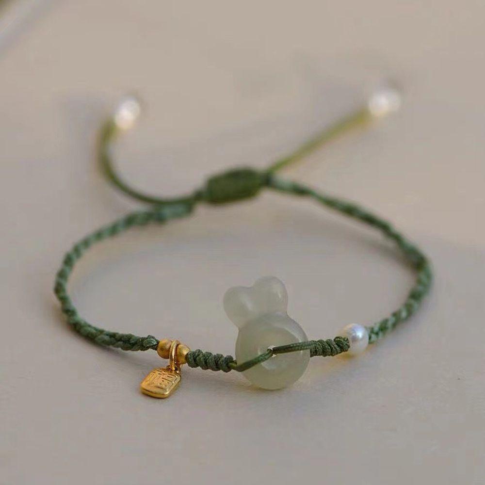 Vòng Tay DARON1 Đính Đá Ngọc Bích Màu Xanh Ngọc Hình Thỏ Ngọt Ngào Dễ Thương